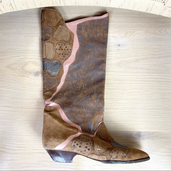 Vintage Specchio Brown Pink Suede Leather Italian Boots | Sz 9 | Slouch … - Picture 1 of 12